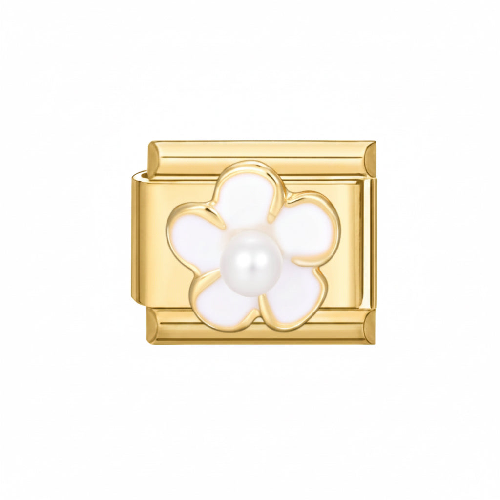 Charm fleur blanche avec perle